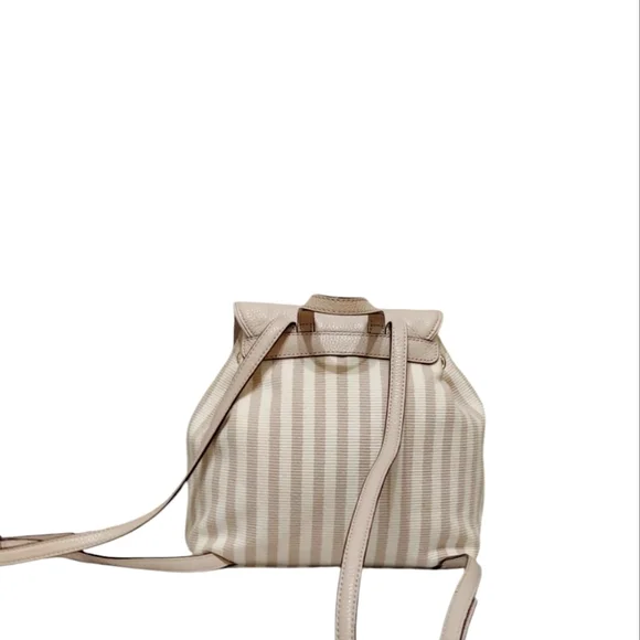 Kate Spade Leather & Pinstripe Canvas Backpack EUC - Picture 5 of 9